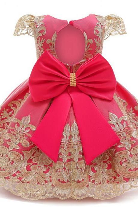 Girls Dress Lace Pageant Frock Prom Gown Flower Beading Princess Dress