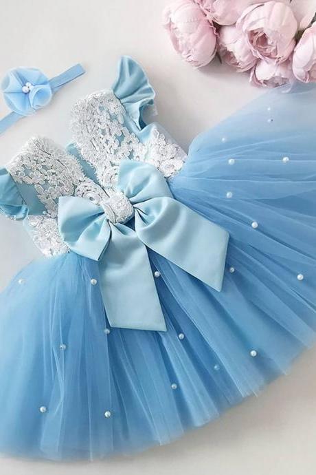 Baby Girl Bowknot Dress Lace Embroidery Tutu Dresses For Girls Birthday Party Toddler Flower Wedding Gown