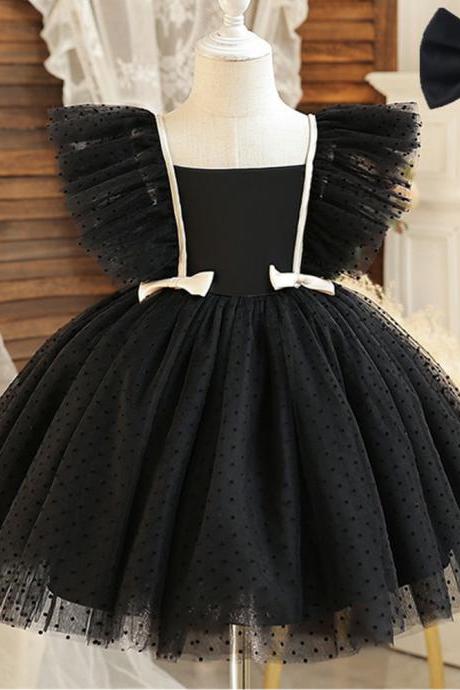 Wedding Party Dresses For Kids Girls Polka-dot Tulle Princess Dress Ruffles Elegant Children&amp;#039;s Birthday Dress