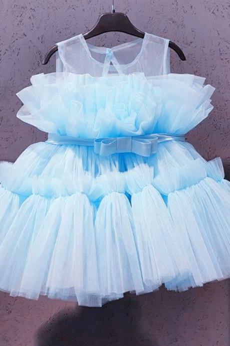 Baby Birthday Dresses For Girls Solid Tulle Toddler Kids Princess Dresses For Wedding Party Sleeveless Girls Dress