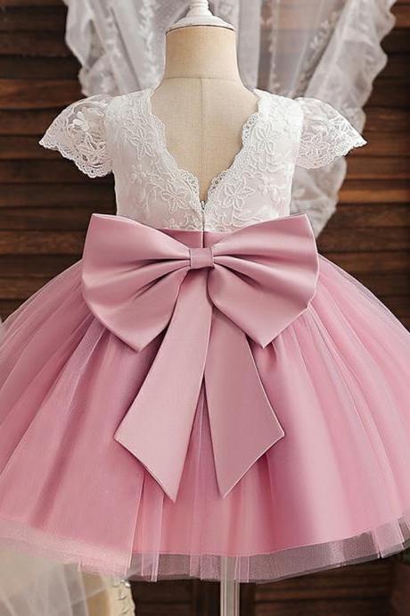 Backless Cute Girls Party Dresses For Flower Elegant Vintage Ceremony Princess Dress For Girl Wedding Birthday Tutu Gown