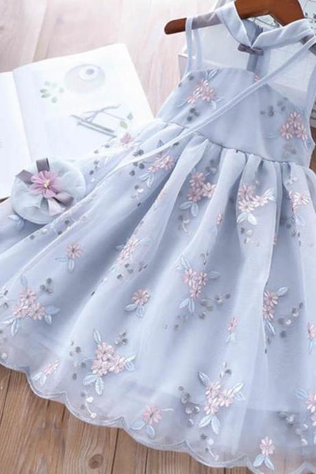 Kids Clothes Girls Dress Girl Embroidered Vest Dress Super Fairy Floral Mesh Princess Dress