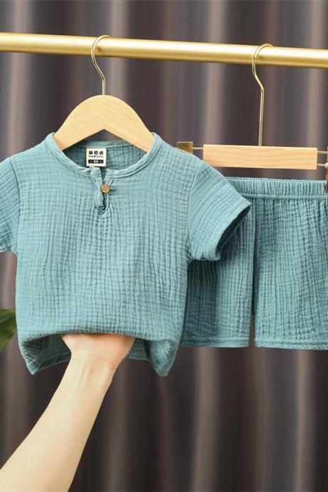 Boy Clothing Set Girl Clothes Sets Solid Cotton Linen T-shirts+shorts Baby Clothes Linen Clothing Sets For Boy