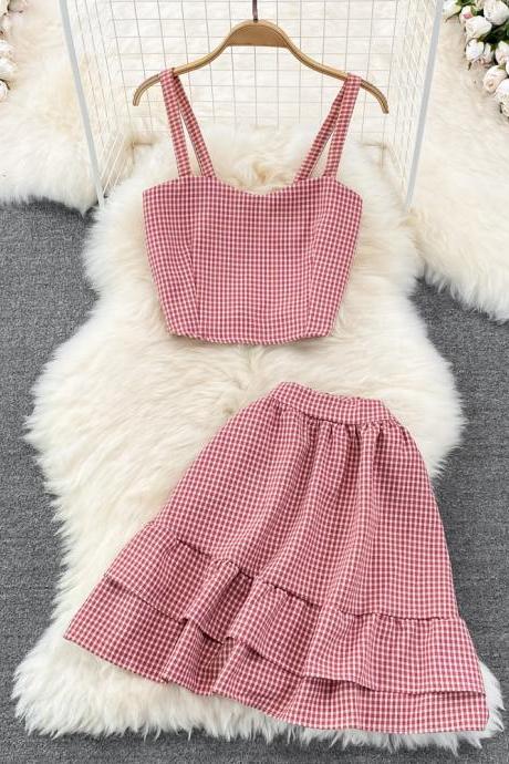 Women Skirt Sets Style Square Neck Backless Tops &amp;amp; Elastic Waist Ruffled Mini Skirt Two Piece Set