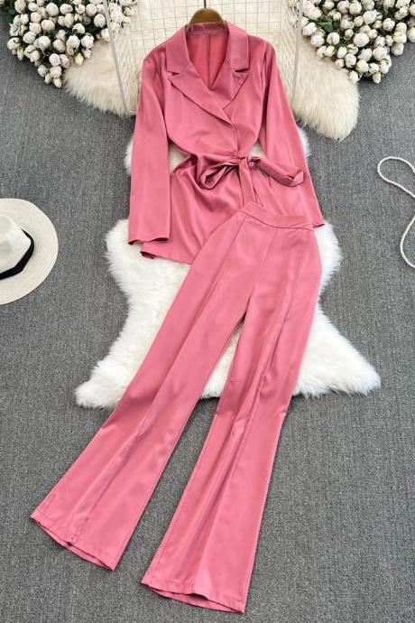 Elegant Women&amp;#039;s Two Piece Sets Loose Long Sleeve Tops And Flare Pants Suits Casual Female Outfits Sweatsuit Clothes