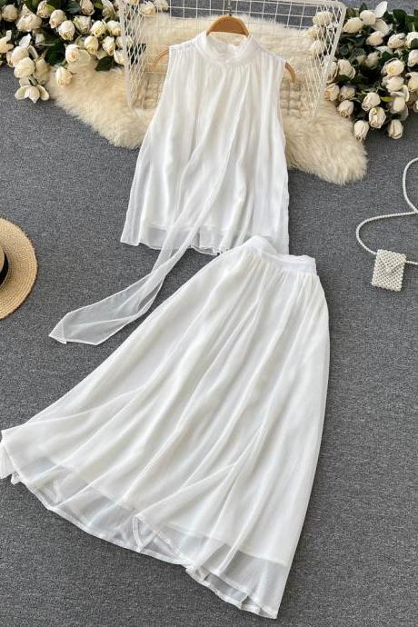Women Elegant Casual Vacation Skirt Set Solid Tank Top & Sexy Midi Skirt Female Fashion Beach Party Two Piece Sets