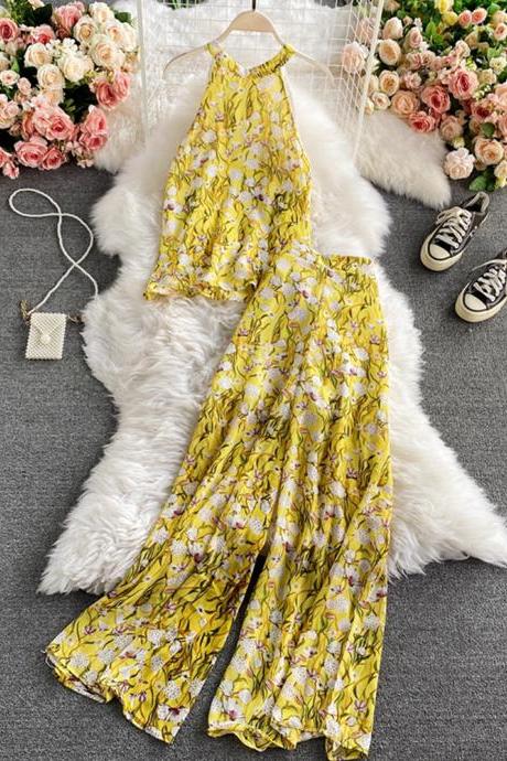 Women Casual Floral Trousers Suit Shorts Shirts Loose Chiffon Pants 2 Pieces Female Chic Occations Clothes
