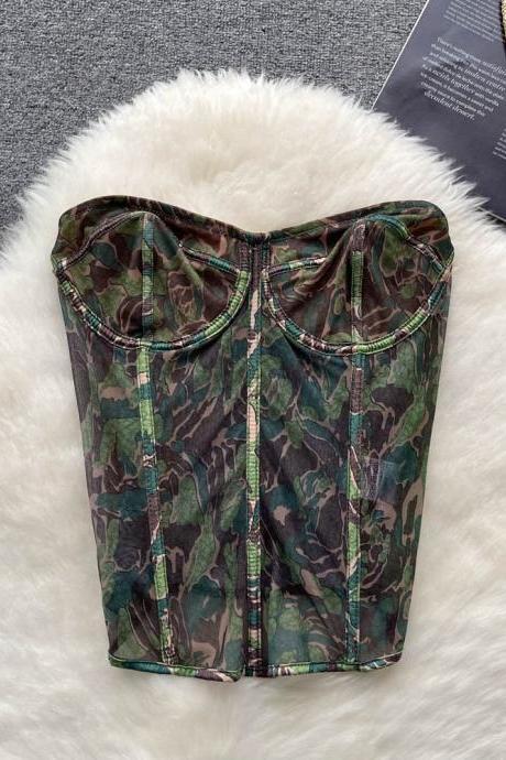 Strapless Sexy Mesh Camisole Women Corset Transparent Slim Sensual Top Ladies Streetwear Vintage Tank Top