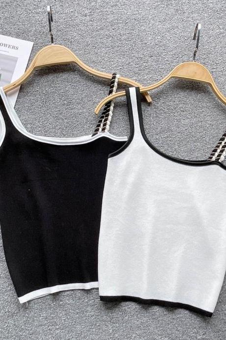 Irregular Knit Camisole Women Solid Strap Chic Crop Tops Fashion Ladies Casual Sexy Tank Tops