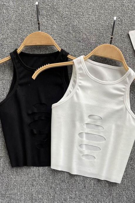 Fashion Hollow Out Camisole Sleeveless Slim Top Ladies Solid Trend Streetwear Casual Sexy Camis