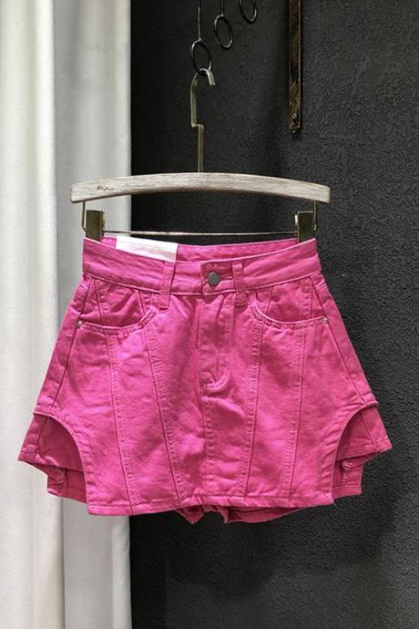 Trend Streetwear Vintage Cargo Denim Skirt Women&amp;#039;s Solid Color Irregular Hem High Waist Skirts