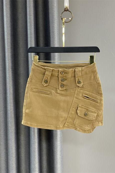 Trend Irregular Design A-line Skirt Women&amp;#039;s Loose Solid Color Vintage Denim Zipper Skirts