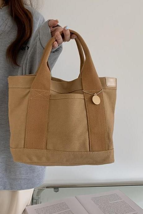 Simple Canvas Tote Bag, Women&amp;#039;s Trendy Solid Color Handbag Casual Large Bookbag