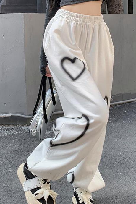 Streetwear Hip Hop Women's Pants Oversize High Waist Female Sweatpants 2023 Summer Heart Chic Harajuku Korean Lady Trousers