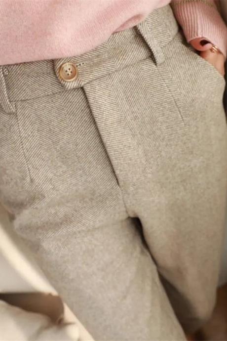 Woolen Pants Women&amp;#039;s Harem Pencil Pants 2022 Autumn Winter High Waisted Casual Suit Pants Office Lady Women Trousers