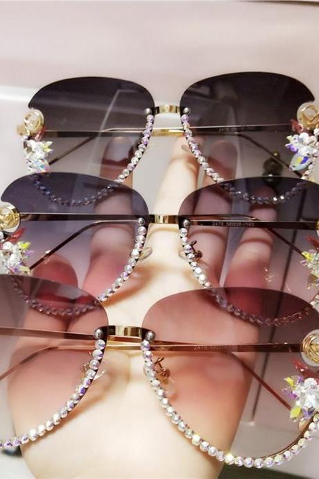 Fashion Sunglasses Women Vintage Designer Sun Glasses Rimiless Cat Eye Sunglasses F Letter Eyeglasses