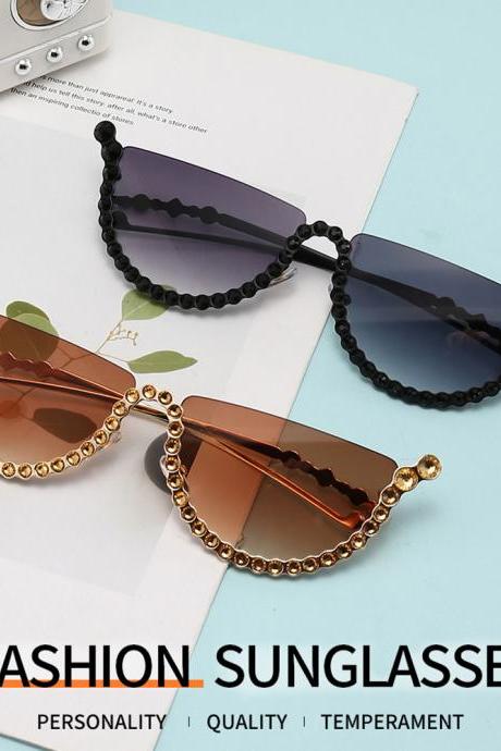 Luxury Diamond Cat Eye Sunglasses Women Rimless Sun Glasses Brand Designer Crystal Sexy Frame Rhinestone Eyewear