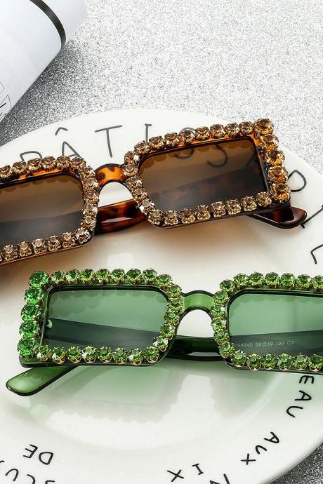 Luxury Designer Diamond Sunglasses Women Vintage Shades Square Sun Glasses For Men