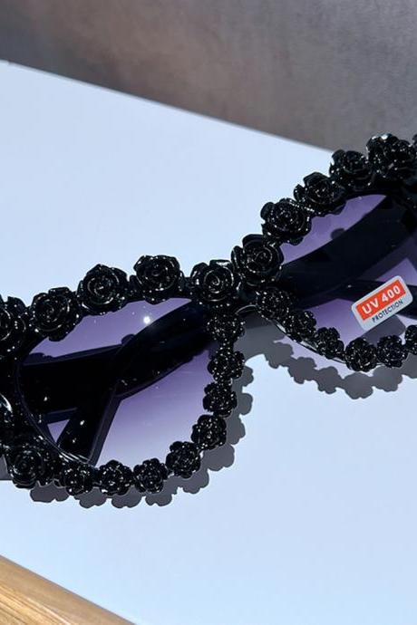 Vintage Sexy Cat Eyes Vintage Sunglasses For Women Black Flower Beach Sun Glasses Ladies