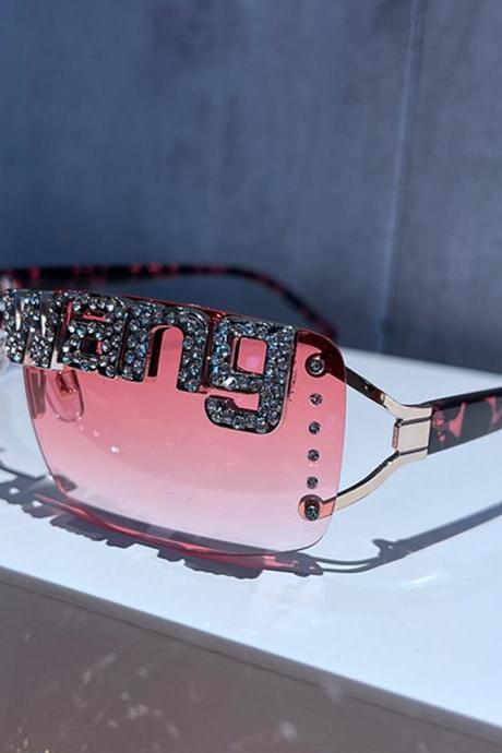 Punk Sports Sunglasses Women Brand Designer Rhinestones Wang Sun Glasses For Men Goggles Shades Rimless Fashion Eyewear