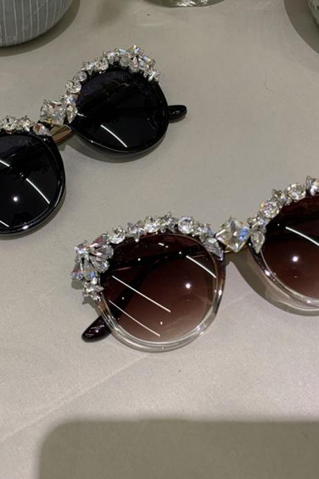 Fashion Sunglasses Women Cat Eye Oversize Sun Glasses Men Luxury Crystal Vintage Eyewear