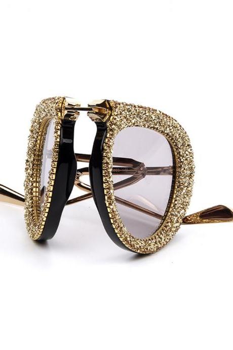 Folding Portable Style Sunglasses Women Luxury Brand Pilot Sunglasses Luxury Rhinestone Vintage Men Sun Glasses