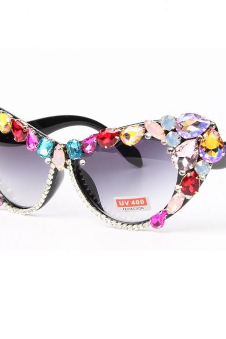 Oversized Sunglasses Women Luxury Brand Glasses Colorful Rhinestone Cat Eyes Sunglasses Vintage Shades Eyewear
