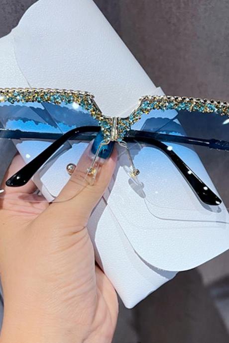 Sunglasses For Women Rhinestone Trendy Square Gradient Shades Sun Glasses Luxury Brand Design Fashion