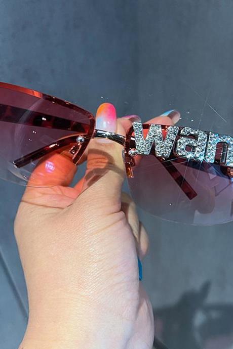 Rimless Sunglasses Diamond Wang Sun Glasses Fashion Shades Eyewear