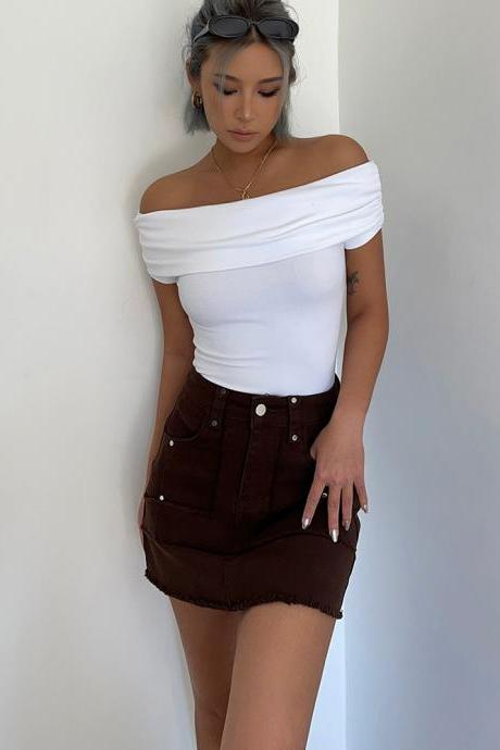 Sexy Short Sleeve Strapless Backless Tight Crop Shirt Top Tee