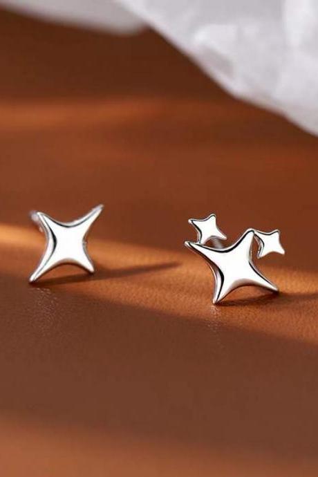 Stamp Silver Gold Color Star Stud Earrings Women Girl Gift Cute Banquet Asymmetry Jewelry