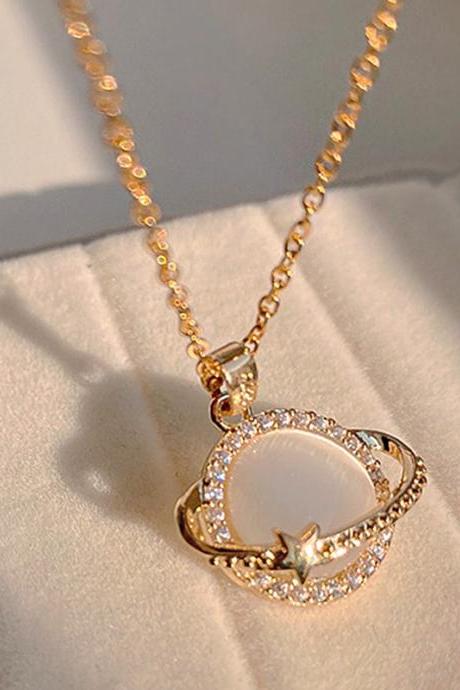 Trendy 14k Real Gold Plating Planet Opal Necklaces For Women High Quality Jewelry Shiny