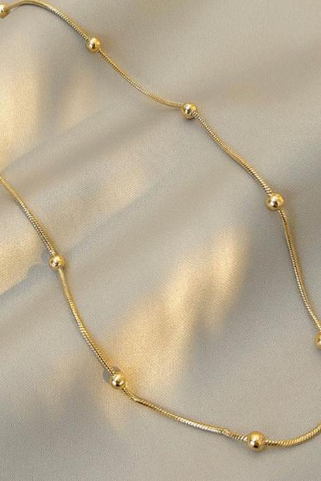 Sterling Silver Round Bead Necklace Minimalist Charm Collarbone Chain Choker Women&amp;#039;s Fine Jewelry