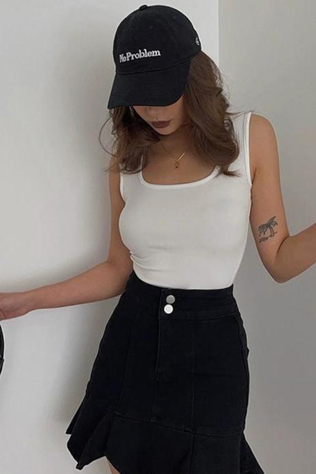 Casual Sleeveless Tight Top Solid Shirt Simple Top