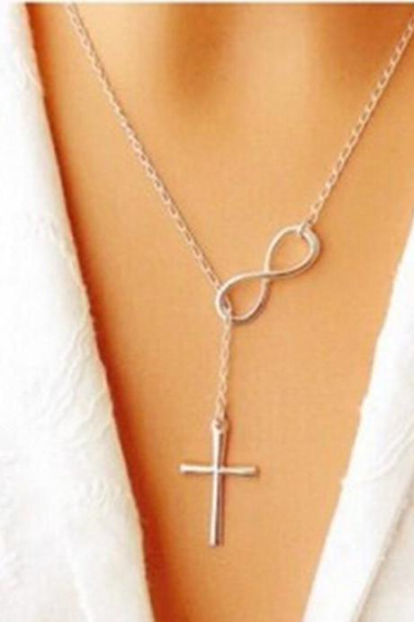 Necklace Simple Lucky Number 8 Cross Pendant Wild Necklace