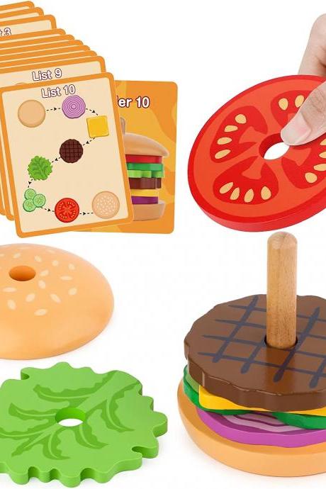 Montessori Wooden Burger Stacking Toys For Toddlers And Kids Preschool Educational Toys