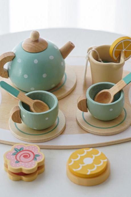 Wooden Afternoon Tea Set Toy Pretend Play Food Learning Role Play Game Early Educational Toys