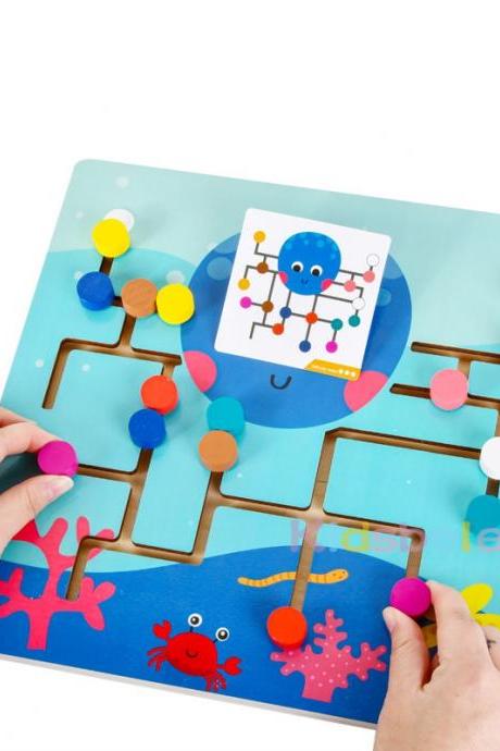 Wooden Octopus Maze Puzzle Montessori Toys For Kids Learning Educational Wooden Animal Maze Game Children Baby Toys