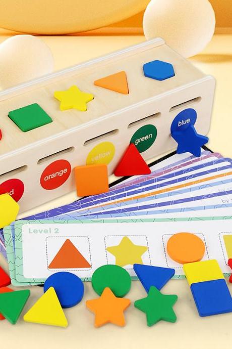 Wooden Shape Color Sorting Toy Storage Box 25 Non-toxic Geometric Blocks Montessori Toy Preschool Educational Learning Toy