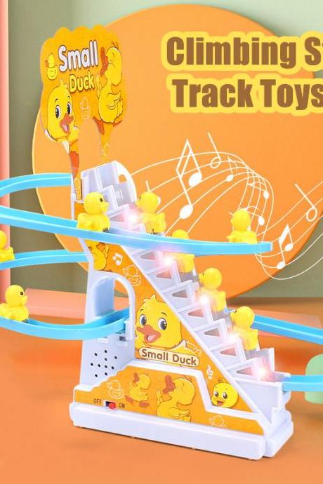 Climbing Stairs Track Toys Electric Duck Diy Rail Racing Track Roller Coaster Toys Set Light Music Educational Toy For Kids