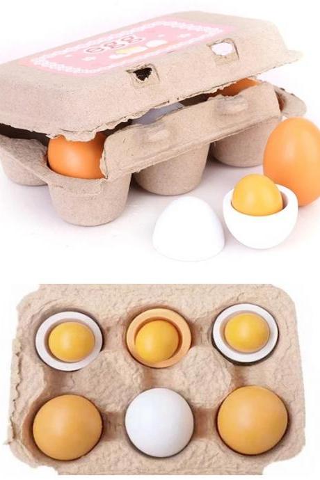 6pcs Simulation Wooden Eggs Toys Set Kids Pretend Play Wood Food Eggs Yolk Kitchen Food Children Kid Education Montessori Toys