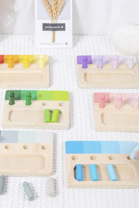 Wooden Montessori Toy Color Sense System Training Wood Insert Board 24 Color Children&amp;#039;s Color Cognitive Matching Educational Toy