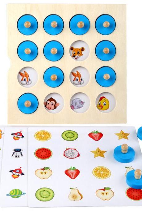 3d Wooden Puzzle Board With 4 Pcs Cards Preschool Kids Cognition Fruit Animals Matching Memory Game Montessori Educational Toy