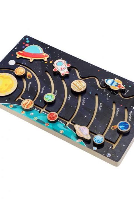 Wooden Solar System Cognitive Game Colorful Sun Earth Space 9 Planets Science Toys For Children Training Educational Toy Gift