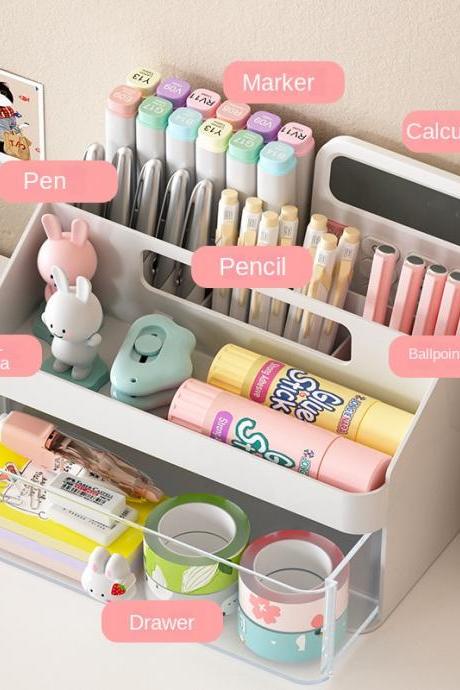 Desktop Storage Box, Transparent Plastic Drawer, Creative, Ins, Multifunctional, Student Pen Organizer, Cute