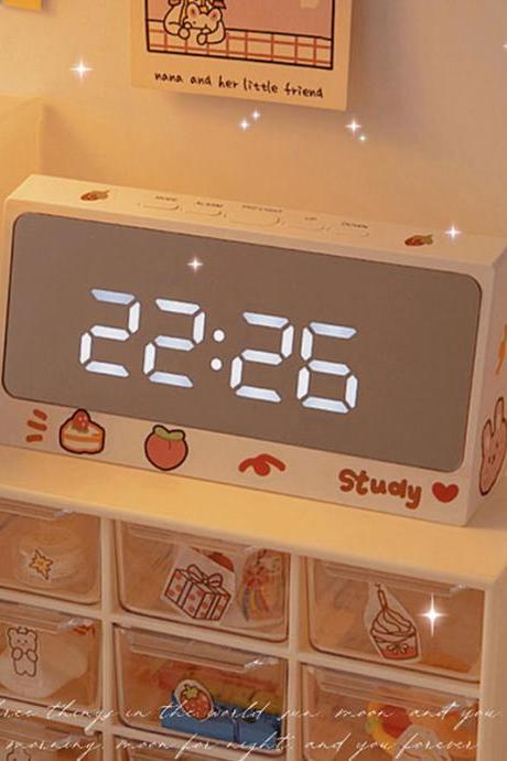 Ins Digital Clock Table Clock Snooze Alarm Cute Silent Mirror Clock Student Desktop Led Clock Electronic Clock For Children
