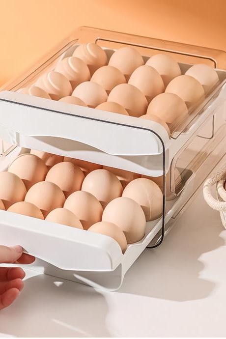 Refrigerator Egg Storage Organizer Egg Holder For Fridger 2-layer Drawer Type Stackable Storage Bins Clear Plastic Egg Holder