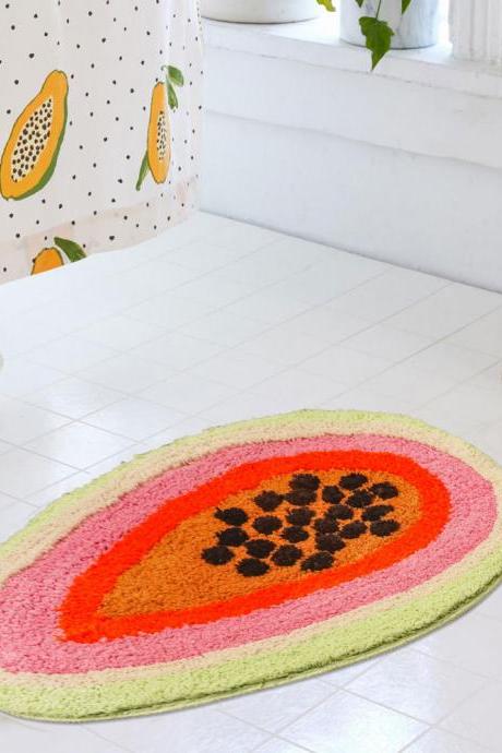 Passion Fruit Shaped Rug Cartoon Bath Mat Area Carpet Non-slip Bathroom Door Mat For Bathroom Kitchen For Kid's Bedroom