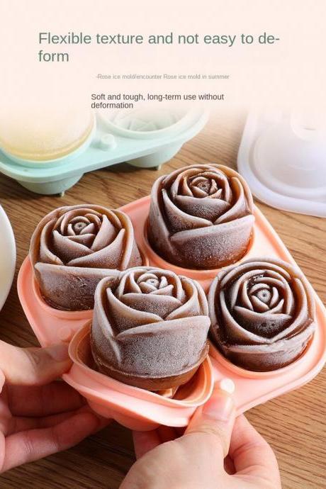 3d Rose Ice Molds 4 Holes Ice Cube Tray Mold Flower Shape Silicone Ice Mold Ice Ball Maker Bar Ice Cube Maker Tool