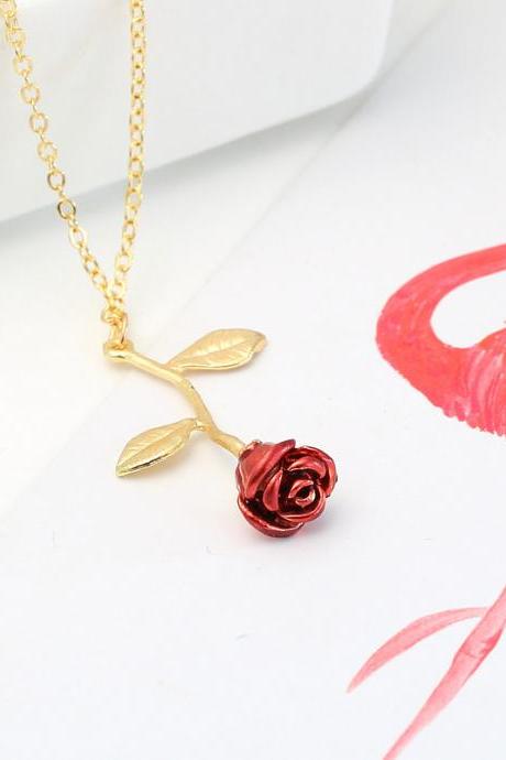 European And American Fashion Red Rose Pendant Necklace Simple And Individualized Temperament Women Oil Drop Necklace